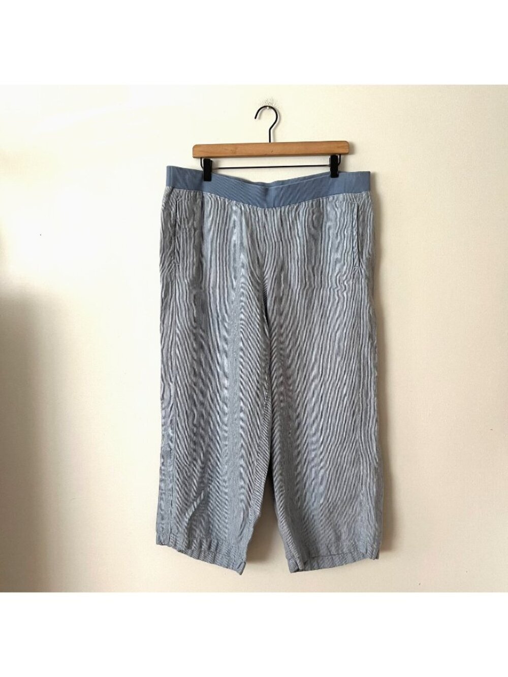 J. Jill Love Linen Blue White Striped Loose Wide Leg Pants Women's Size Large